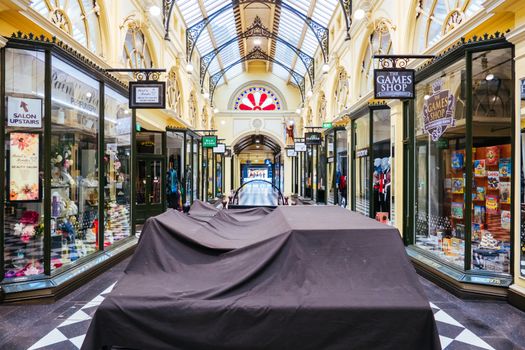 Melbourne, Australia - August 17, 2020: Collins St within Melbourne CBD is quiet and deserted during the Coronavirus pandemic. Melbourne is currently under Stage 4 lockdown and night curfew after a 2nd wave of infections.