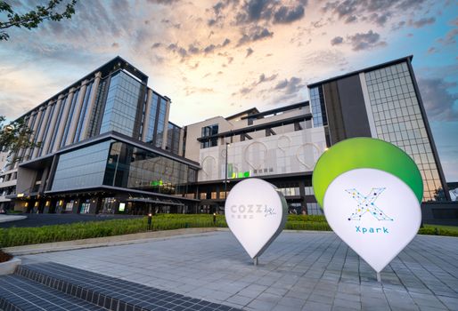 Taoyuan, Taiwan - Sep. 02, 2020: New-opened aquarium - Xpark building, popular landmark of Taoyuan Qingpu.