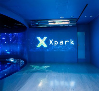 Taoyuan, Taiwan - Sep. 02, 2020: New-opened aquarium - Xpark building, popular landmark of Taoyuan Qingpu.