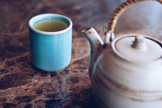 hot matcha japanese green tea in ceramic cup