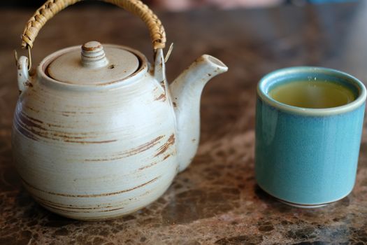 hot matcha japanese green tea in ceramic cup