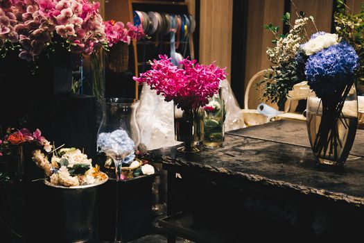 flower bunch bouquet decorating in flower shop. small business delivery service