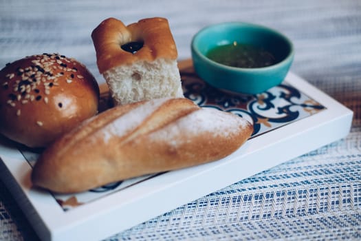 homemade bread pastry with olive oil & salt. mediterranean food