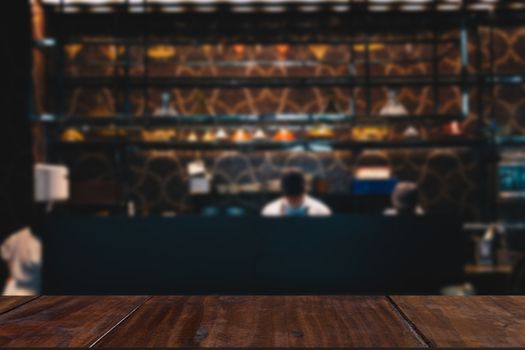 restaurant kitchen bar counter interior blur background
