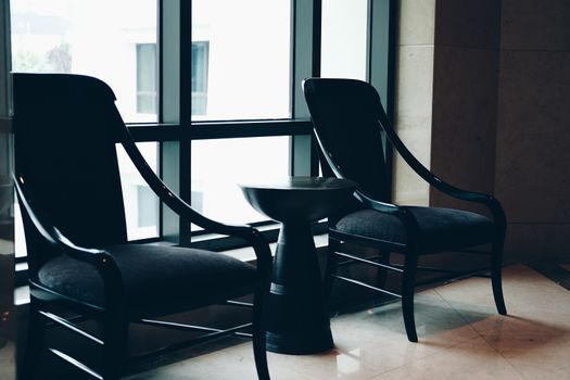 cushion wooden chair in living room. home hotel interior