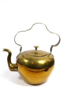 A Vintage Antique Kettle or Tea Pot In Metal on White Background