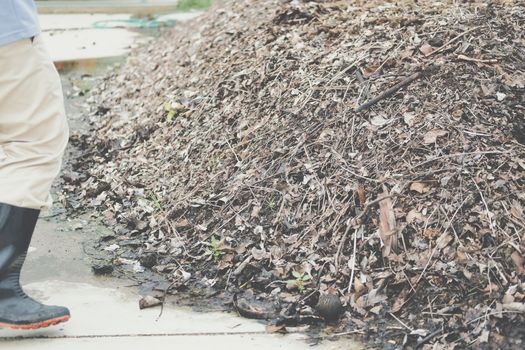 organic compost heap. fertilizer production for soil cultivation in agriculture industry