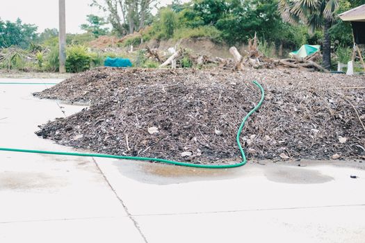 organic compost heap. fertilizer production for soil cultivation in agriculture industry