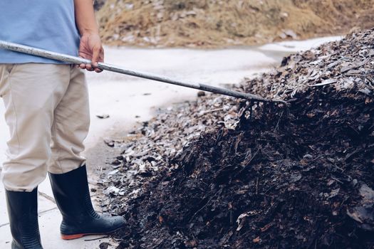 organic compost heap. fertilizer production for soil cultivation in agriculture industry