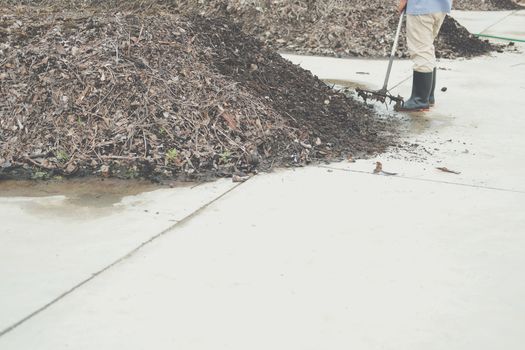 organic compost heap. fertilizer production for soil cultivation in agriculture industry