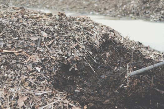 organic compost heap. fertilizer production for soil cultivation in agriculture industry