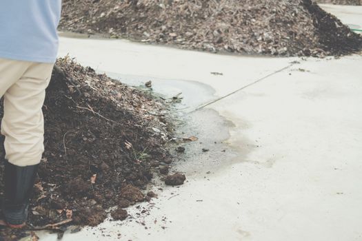 organic compost heap. fertilizer production for soil cultivation in agriculture industry