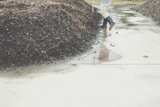 organic compost heap. fertilizer production for soil cultivation in agriculture industry