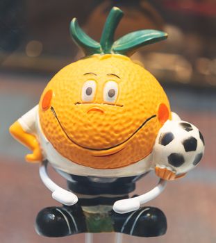 July 7, 2018, Moscow, Russia Official mascot FIFA World Cup 1982 in Spain  an orange Naranjito.