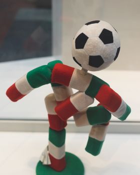 July 7, 2018, Moscow, Russia Official mascot FIFA World Cup 1990 in Italy a stick figure player with a football Ciao.