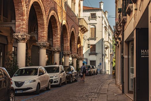 TREVISO, ITALY 13 AUGUST 2020: View of Calamaggiore one of the main street in Treviso in Italy