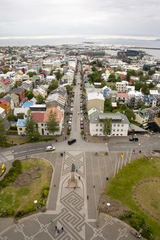 Reykjavik,Iceland, July 2019: skyline and cityscape with view over houses and skolavordustigur