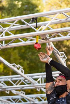 Encamp, Andorra : 2020 Sept 05 : Competitors participate in the 2020 Spartan Race obstacle racing challenge in Andorra, on september 05, 2020.