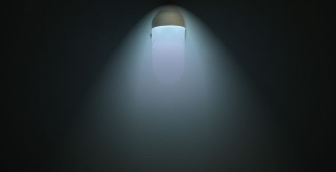 Abstract light bulb beam on cement wall background