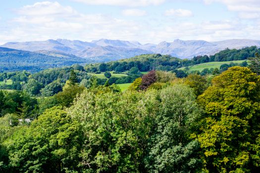 A view across the Cumbrian fells towards the stunning Langdale Pikes