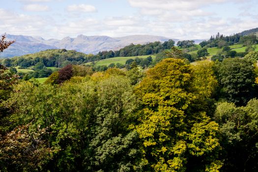 A view across the Cumbrian fells towards the stunning Langdale Pikes