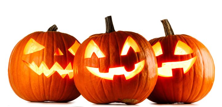 Three Halloween Pumpkins isolated on white background