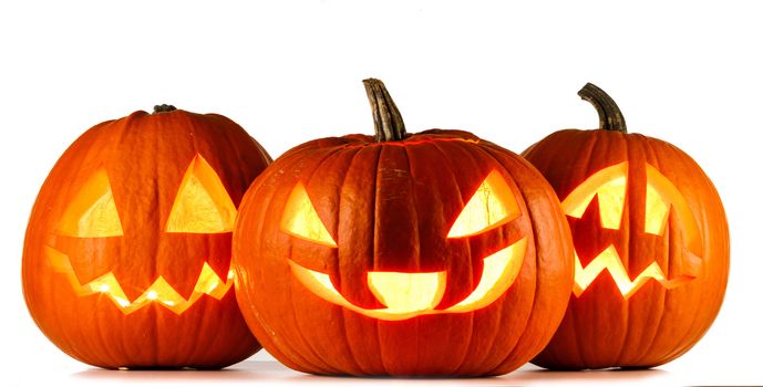 Three Halloween Pumpkins isolated on white background