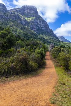 Big mountains and trails Kirstenbosch National Botanical Garden, Cape Town, South Africa.