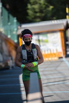 Encamp, Andorra : 2020 Sept 05 : Competitors participate in the 2020 Spartan Race obstacle racing challenge in Andorra, on september 05, 2020.