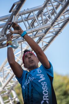 Encamp, Andorra : 2020 Sept 05 : Competitors participate in the 2020 Spartan Race obstacle racing challenge in Andorra, on september 05, 2020.