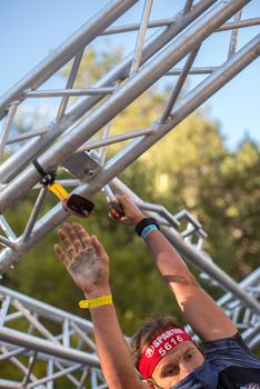 Encamp, Andorra : 2020 Sept 05 : Competitors participate in the 2020 Spartan Race obstacle racing challenge in Andorra, on september 05, 2020.