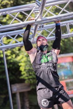 Encamp, Andorra : 2020 Sept 05 : Competitors participate in the 2020 Spartan Race obstacle racing challenge in Andorra, on september 05, 2020.