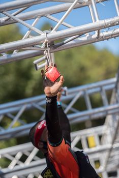 Encamp, Andorra : 2020 Sept 05 : Competitors participate in the 2020 Spartan Race obstacle racing challenge in Andorra, on september 05, 2020.