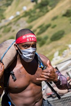 Encamp, Andorra : 2020 Sept 05 : Competitors participate in the 2020 Spartan Race obstacle racing challenge in Andorra, on september 05, 2020.