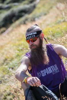 Encamp, Andorra : 2020 Sept 05 : Competitors participate in the 2020 Spartan Race obstacle racing challenge in Andorra, on september 05, 2020.