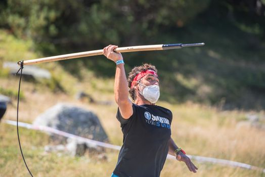 Encamp, Andorra : 2020 Sept 05 : Competitors participate in the 2020 Spartan Race obstacle racing challenge in Andorra, on september 05, 2020.