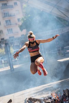 Encamp, Andorra : 2020 Sept 05 : Competitors participate in the 2020 Spartan Race obstacle racing challenge in Andorra, on september 05, 2020.