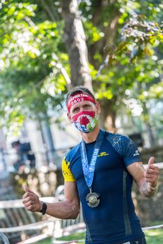 Encamp, Andorra : 2020 Sept 05 : Competitors participate in the 2020 Spartan Race obstacle racing challenge in Andorra, on september 05, 2020.