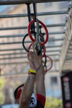 Encamp, Andorra : 2020 Sept 05 : Competitors participate in the 2020 Spartan Race obstacle racing challenge in Andorra, on september 05, 2020.