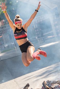 Encamp, Andorra : 2020 Sept 05 : Competitors participate in the 2020 Spartan Race obstacle racing challenge in Andorra, on september 05, 2020.