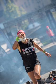 Encamp, Andorra : 2020 Sept 05 : Competitors participate in the 2020 Spartan Race obstacle racing challenge in Andorra, on september 05, 2020.