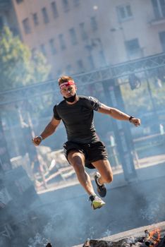 Encamp, Andorra : 2020 Sept 05 : Competitors participate in the 2020 Spartan Race obstacle racing challenge in Andorra, on september 05, 2020.