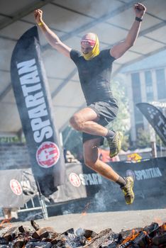 Encamp, Andorra : 2020 Sept 05 : Competitors participate in the 2020 Spartan Race obstacle racing challenge in Andorra, on september 05, 2020.