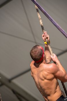 Encamp, Andorra : 2020 Sept 05 : Competitors participate in the 2020 Spartan Race obstacle racing challenge in Andorra, on september 05, 2020.