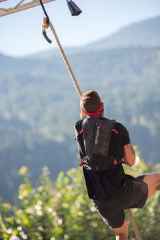 Encamp, Andorra : 2020 Sept 05 : Competitors participate in the 2020 Spartan Race obstacle racing challenge in Andorra, on september 05, 2020.