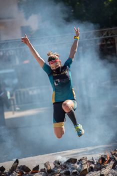 Encamp, Andorra : 2020 Sept 05 : Competitors participate in the 2020 Spartan Race obstacle racing challenge in Andorra, on september 05, 2020.