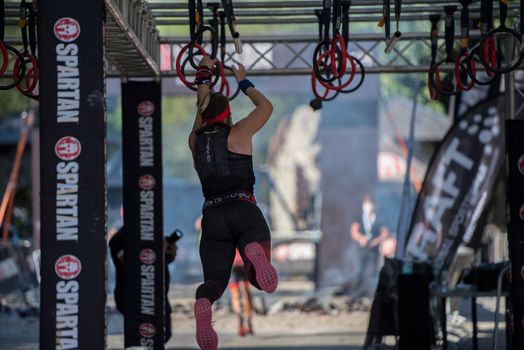 Encamp, Andorra : 2020 Sept 05 : Competitors participate in the 2020 Spartan Race obstacle racing challenge in Andorra, on september 05, 2020.