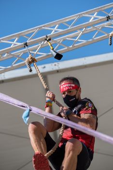 Encamp, Andorra : 2020 Sept 05 : Competitors participate in the 2020 Spartan Race obstacle racing challenge in Andorra, on september 05, 2020.