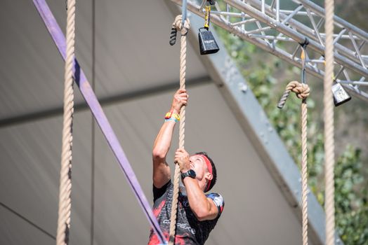 Encamp, Andorra : 2020 Sept 05 : Competitors participate in the 2020 Spartan Race obstacle racing challenge in Andorra, on september 05, 2020.