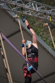 Encamp, Andorra : 2020 Sept 05 : Competitors participate in the 2020 Spartan Race obstacle racing challenge in Andorra, on september 05, 2020.